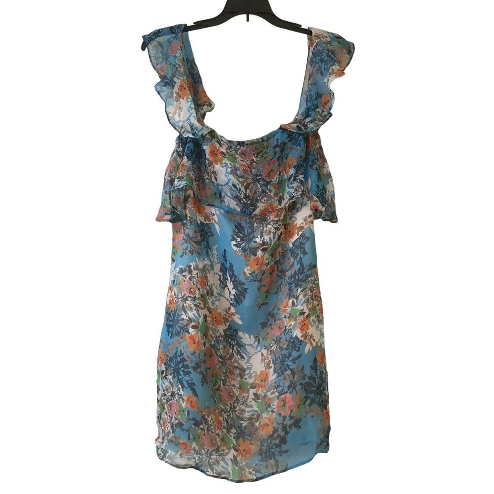 NWT Lavender Brown Access XS Blue Multicolor Knee Length Lined Dress Cap Sleeve